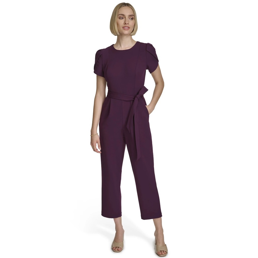 Andrew Marc Short Tulip Sleeve Tie Waist Jumpsuit